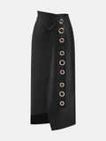 Faux Leather Ring Accent Asymmetric Skirt