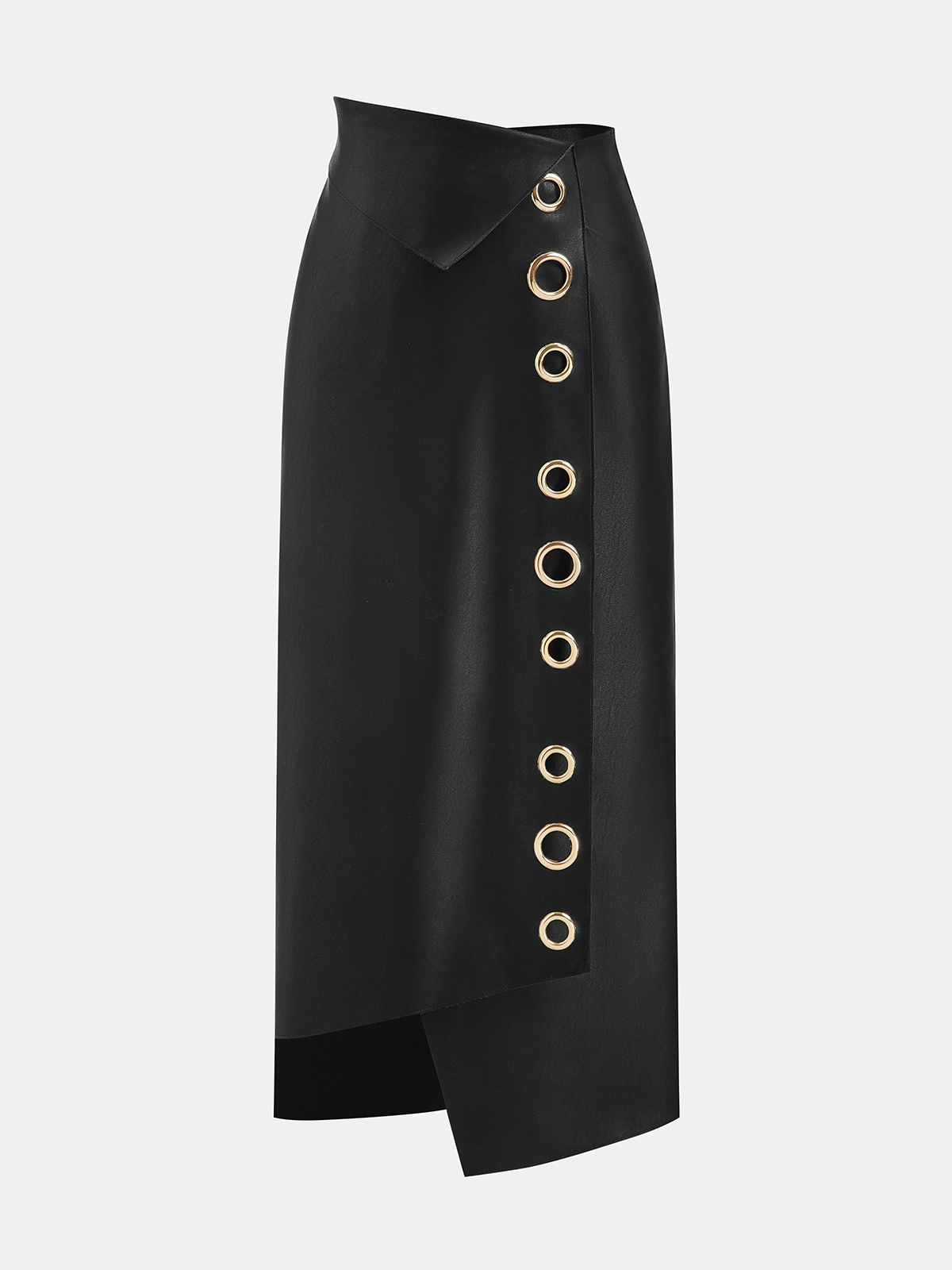Faux Leather Ring Accent Asymmetric Skirt