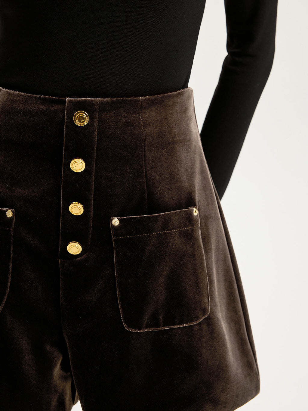 Velvet Mid-Waist Button-Front Shorts