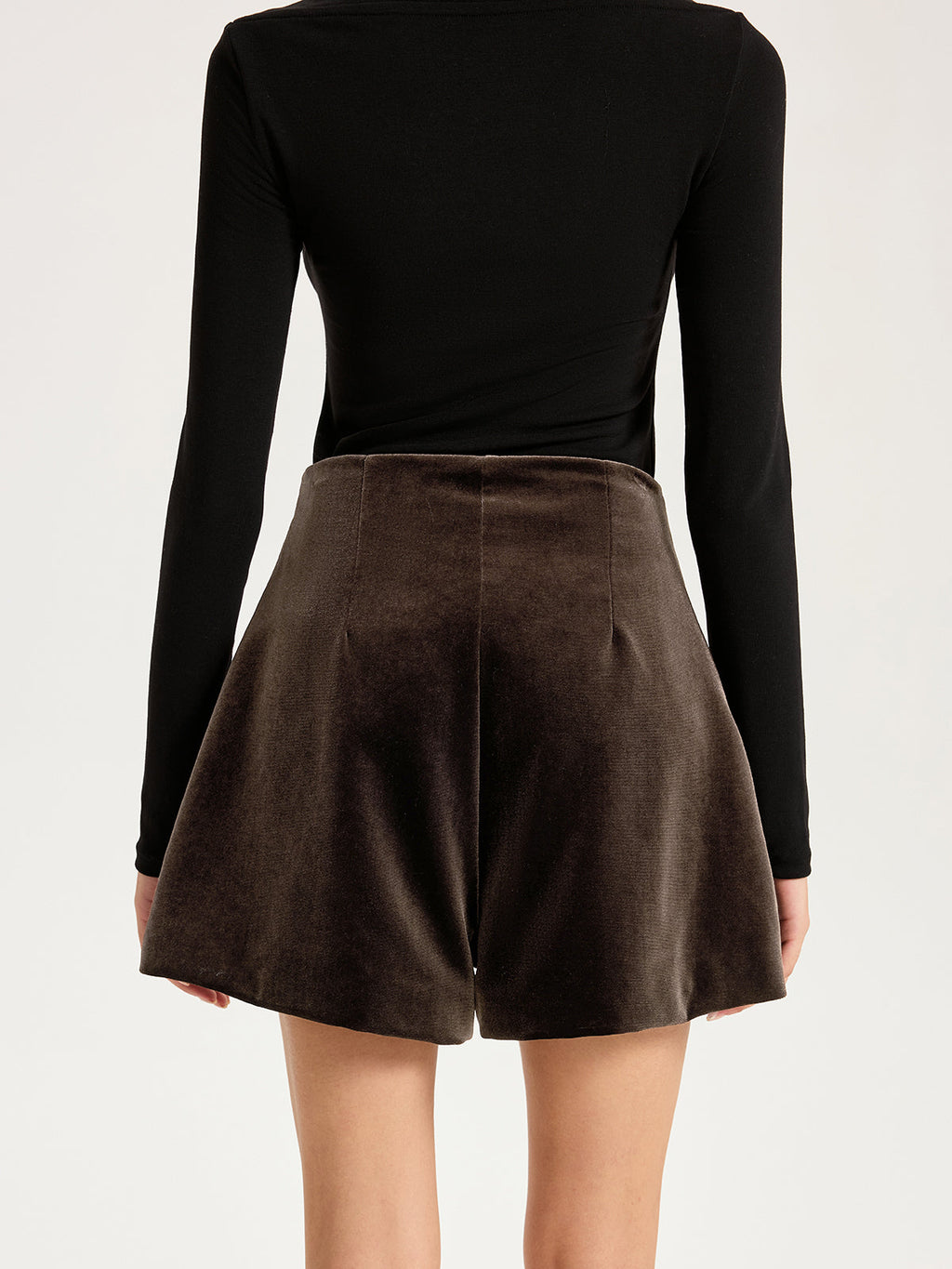 Velvet Mid-Waist Button-Front Shorts