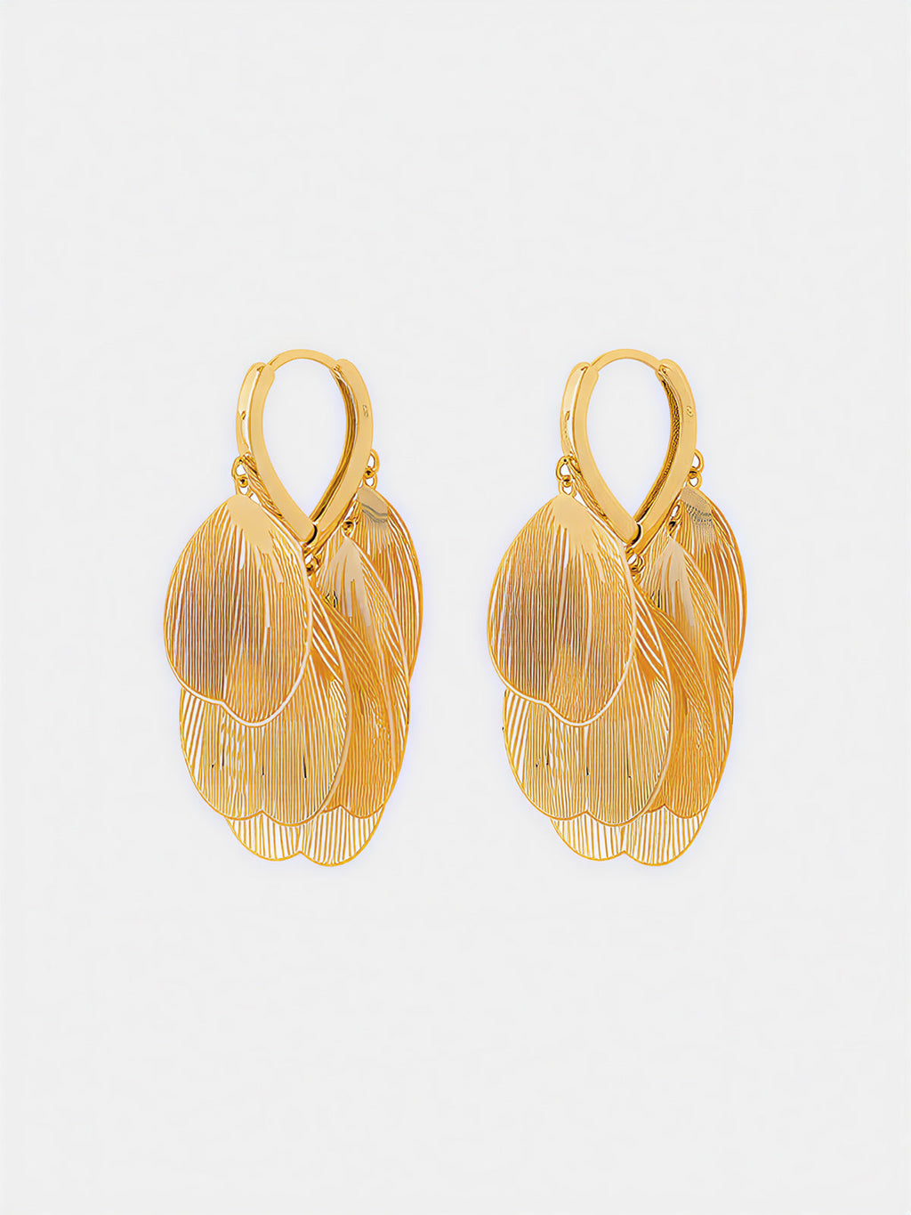 Leaf-Textured Cluster Drop Hoop Earrings