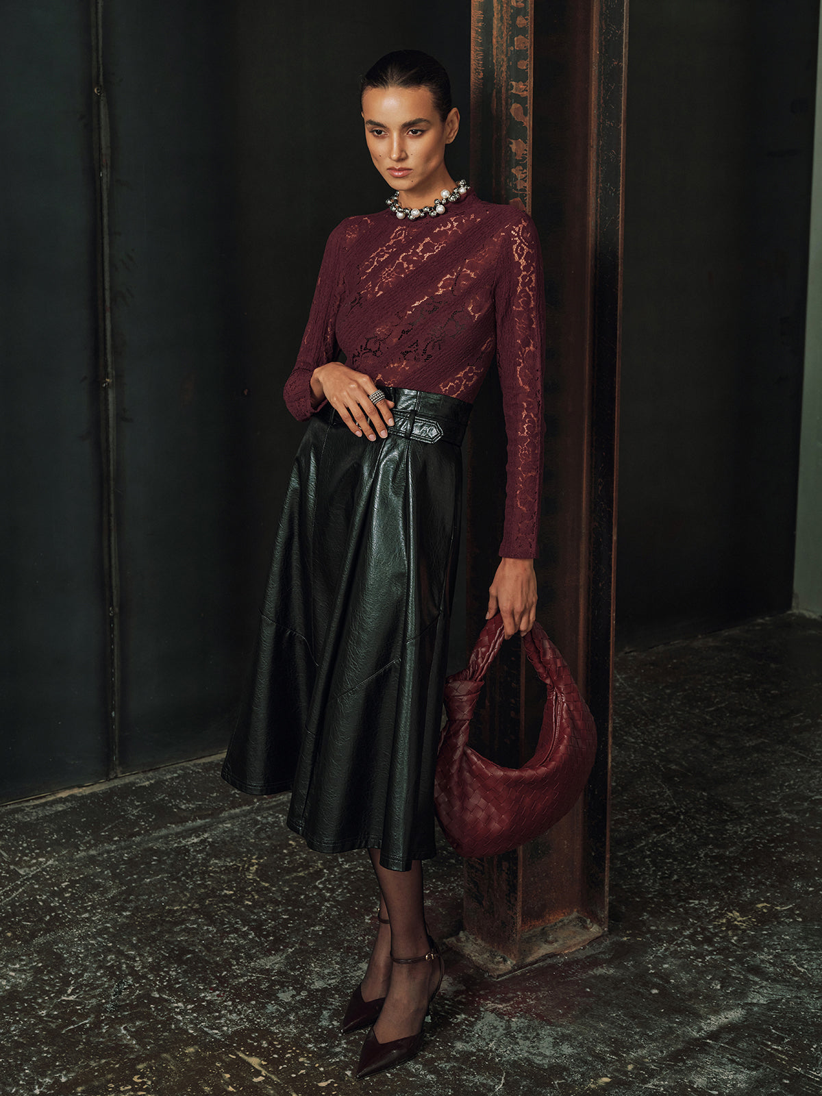 Long Sleeve Sheer Lace Fitted Blouse