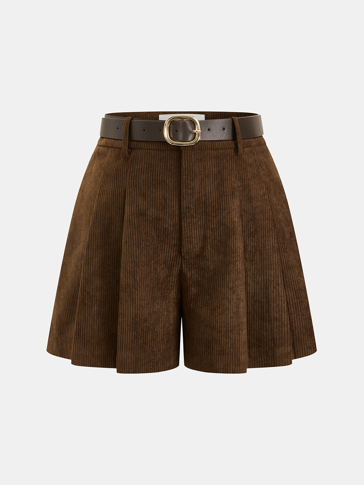 Belted Corduroy Pleated Shorts