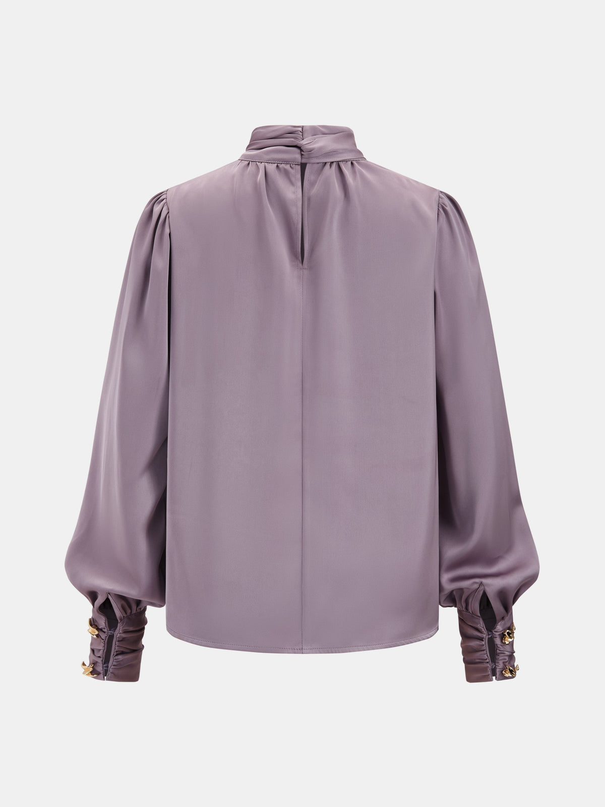 Satin Tie-Neck Puff Sleeve Blouse