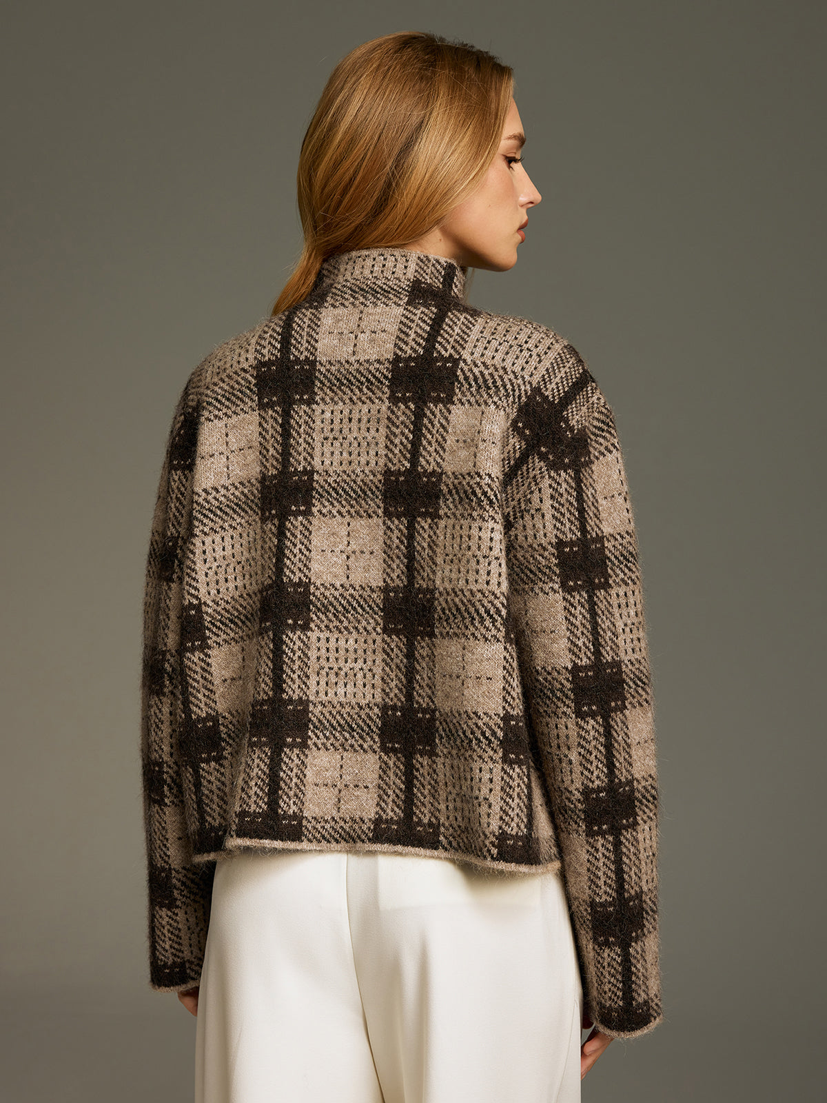 Wool-Blend Plaid Turtleneck Sweater