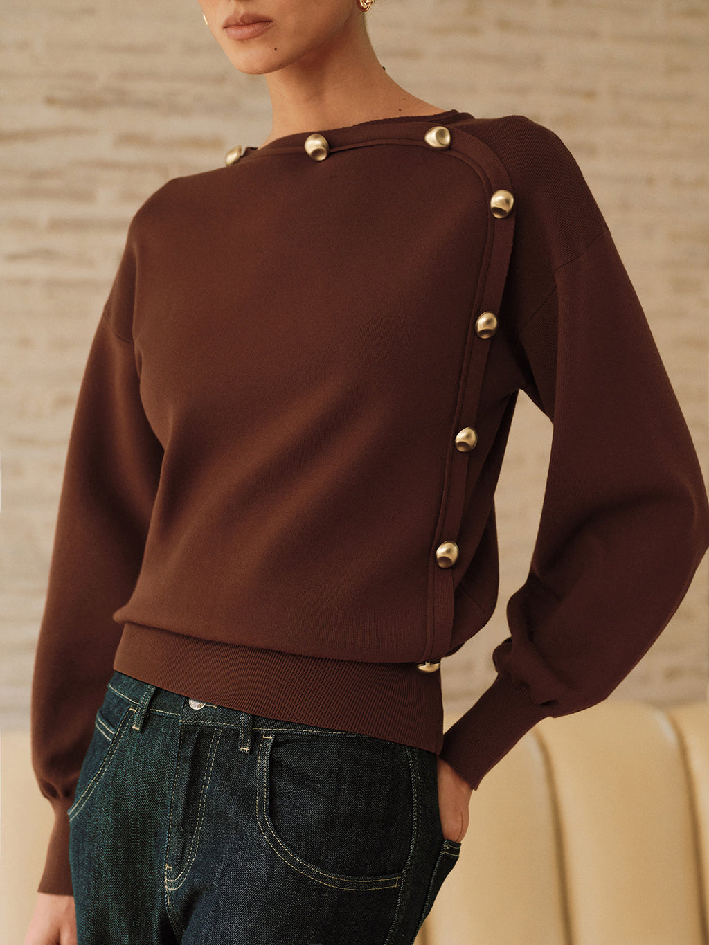 Asymmetric Metal Detail Sweater