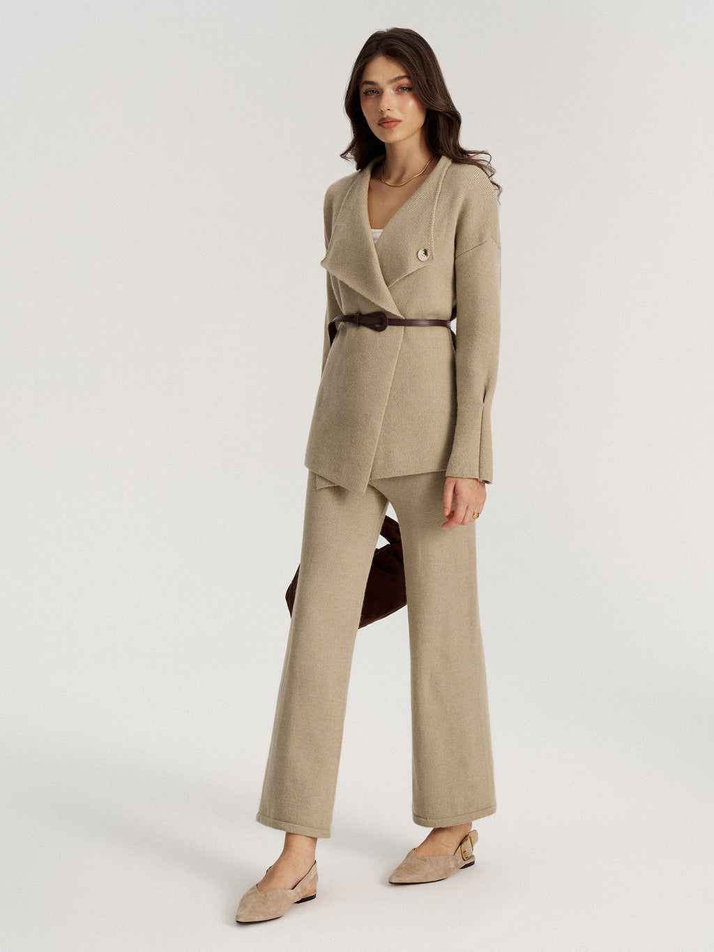 Belted Knit Blazer and Pants Set