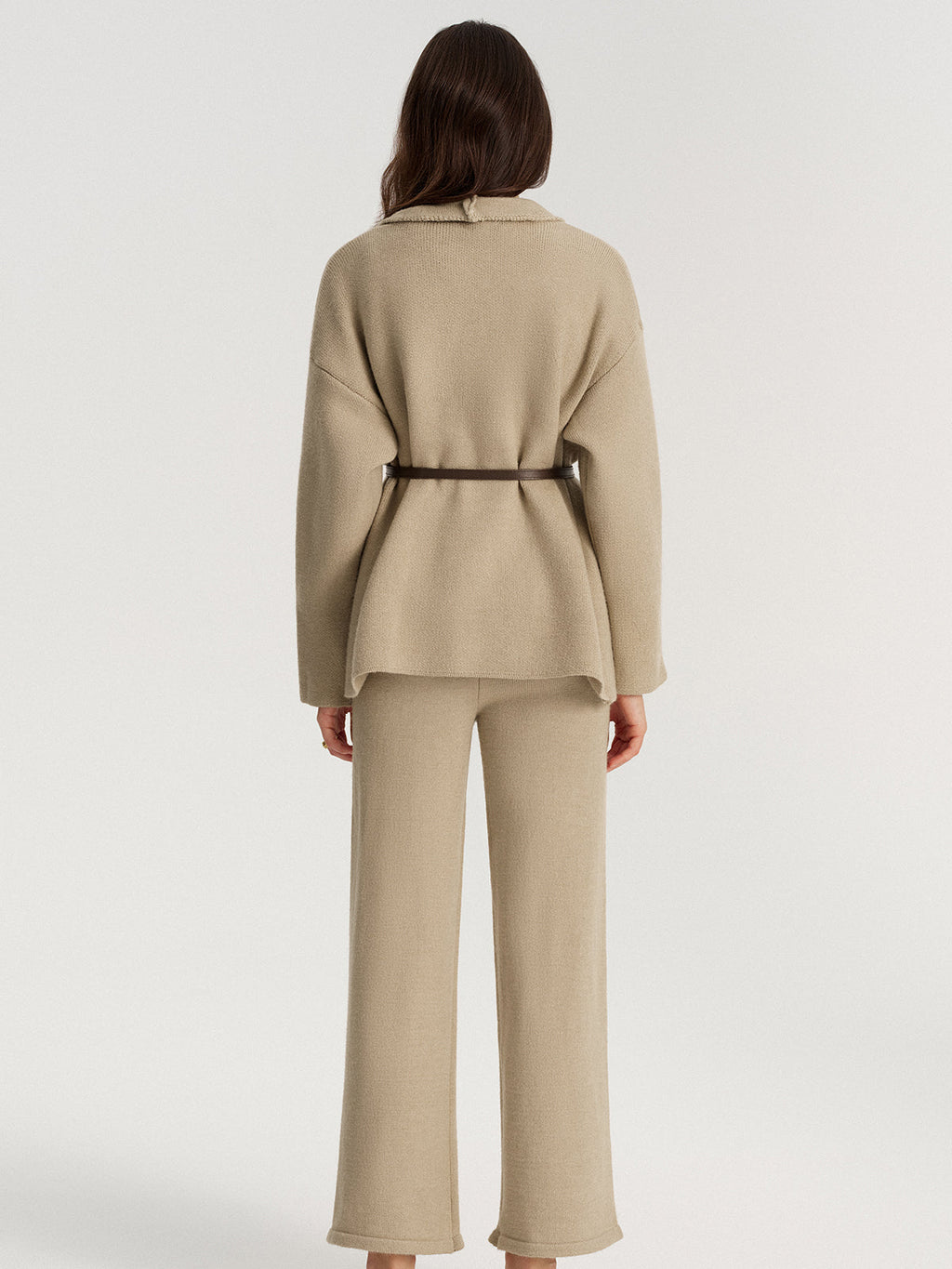 Belted Knit Blazer and Pants Set