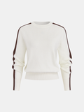 Wool-Blend Contrast-Stripe Crew Neck Sweater