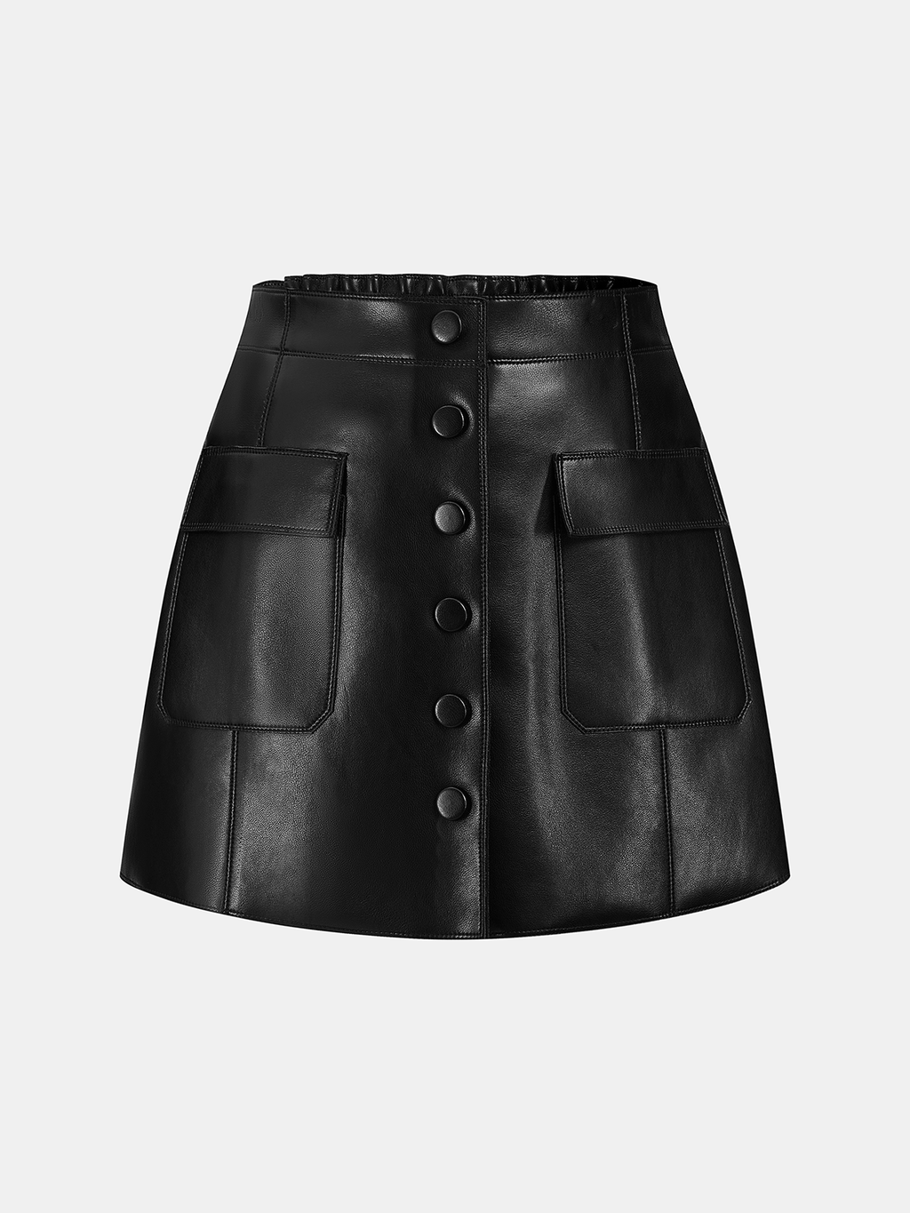 Button-Front Faux Leather Skort
