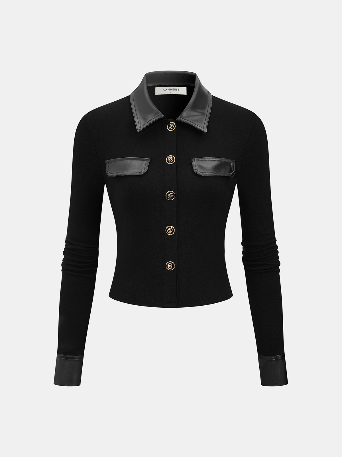 Faux Leather Panel Button-Front Knit Top