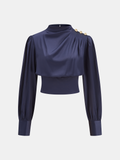 Satin Cinched-Waist Blouse with Metal Decor