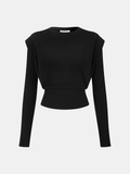 Structured-Shoulder Cinched-Waist Knit Top