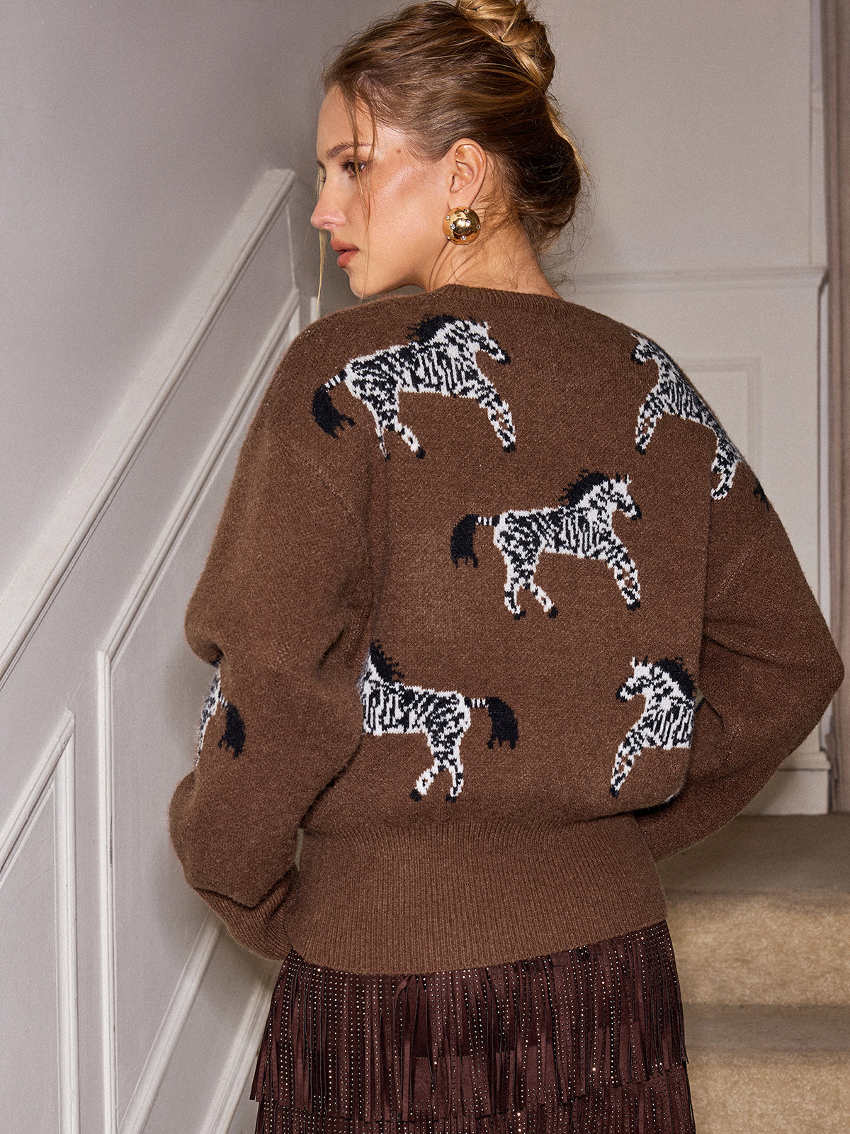Zebra Pattern Knit Sweater