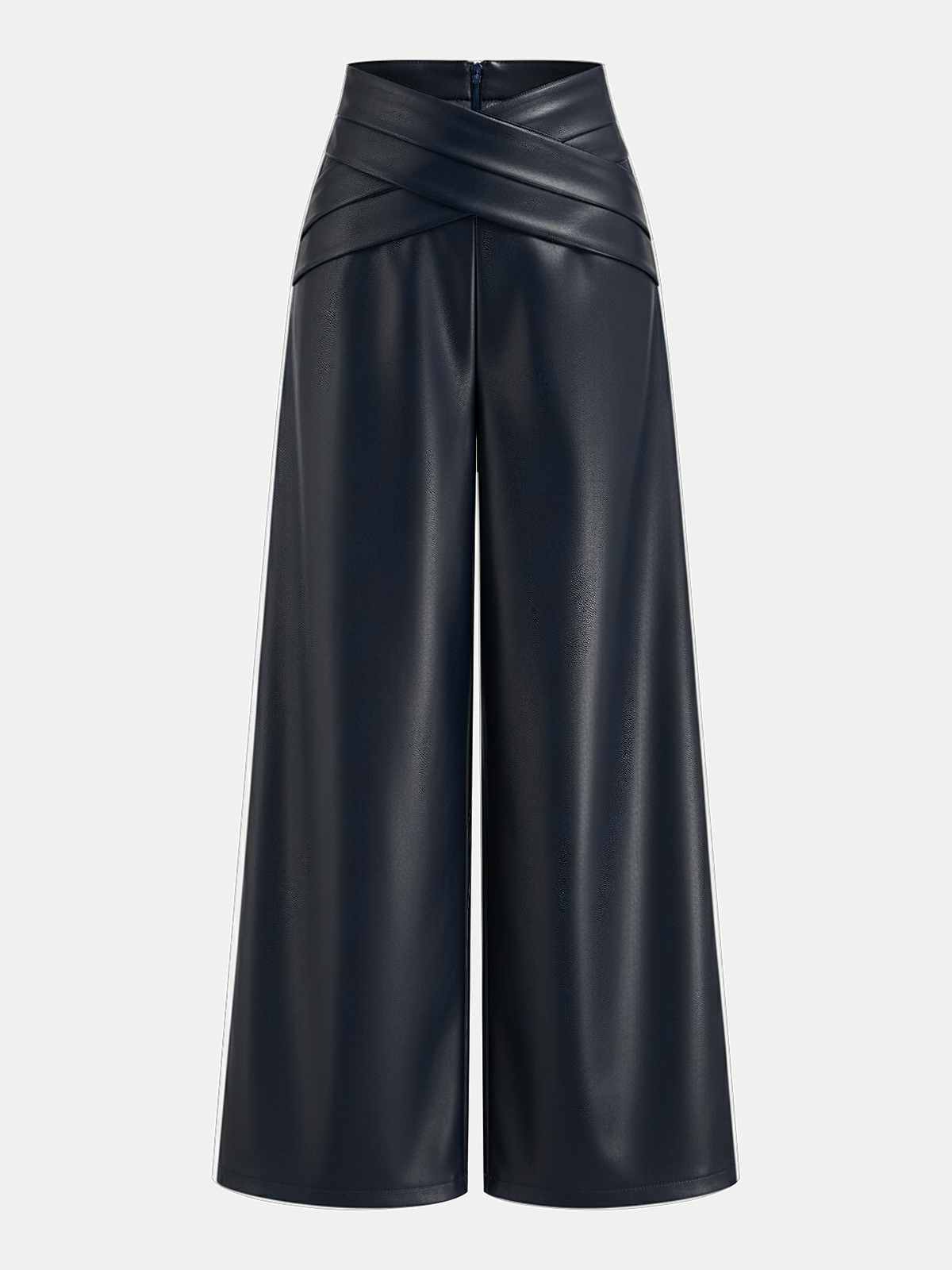 Cross Waistband PU Leather Wide-Leg Pants