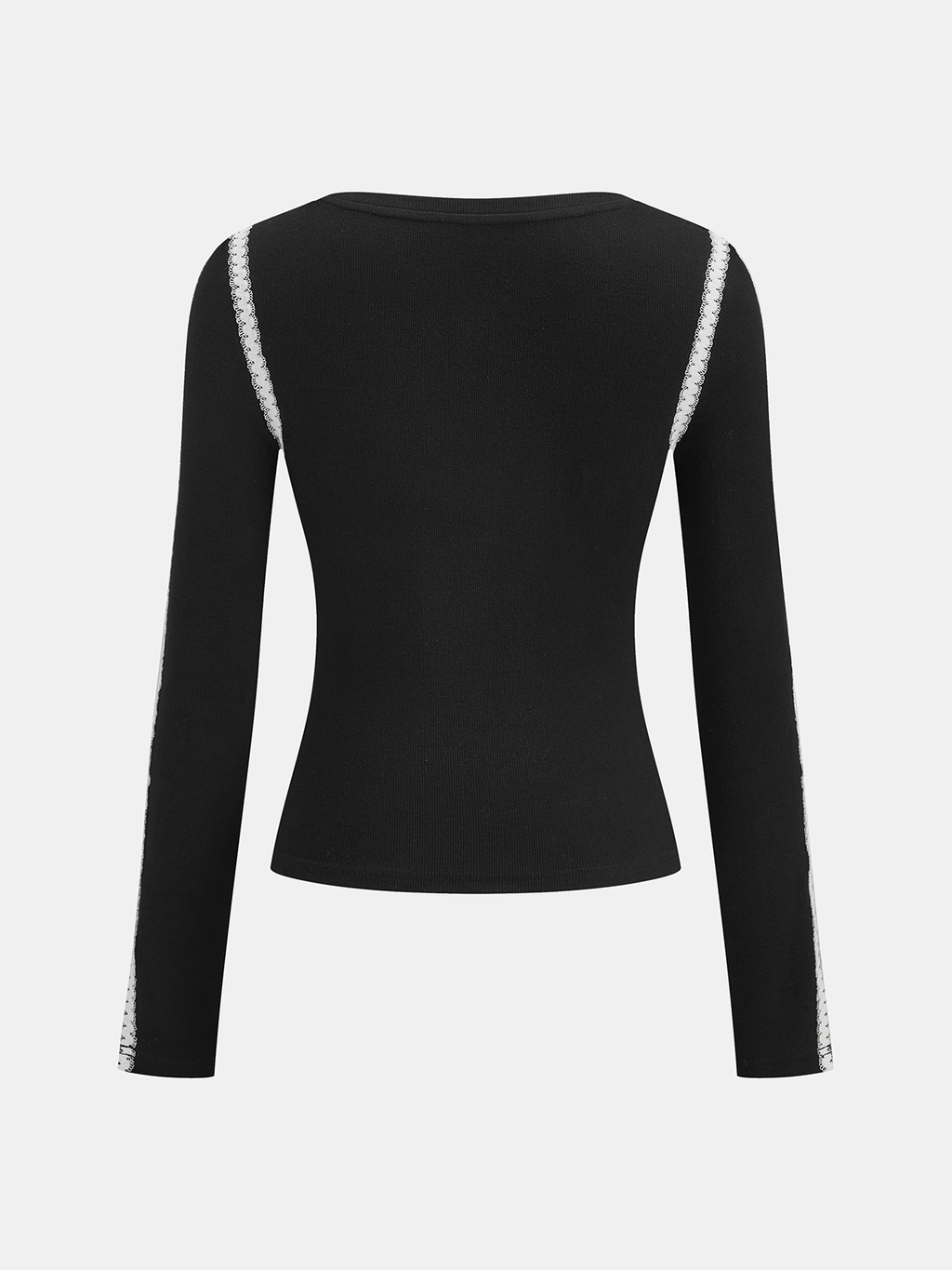 Lace Trim Ribbed Long Sleeve Top