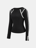 Lace Trim Ribbed Long Sleeve Top