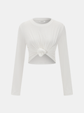 Cotton-Blend Knot-Front Cropped Top