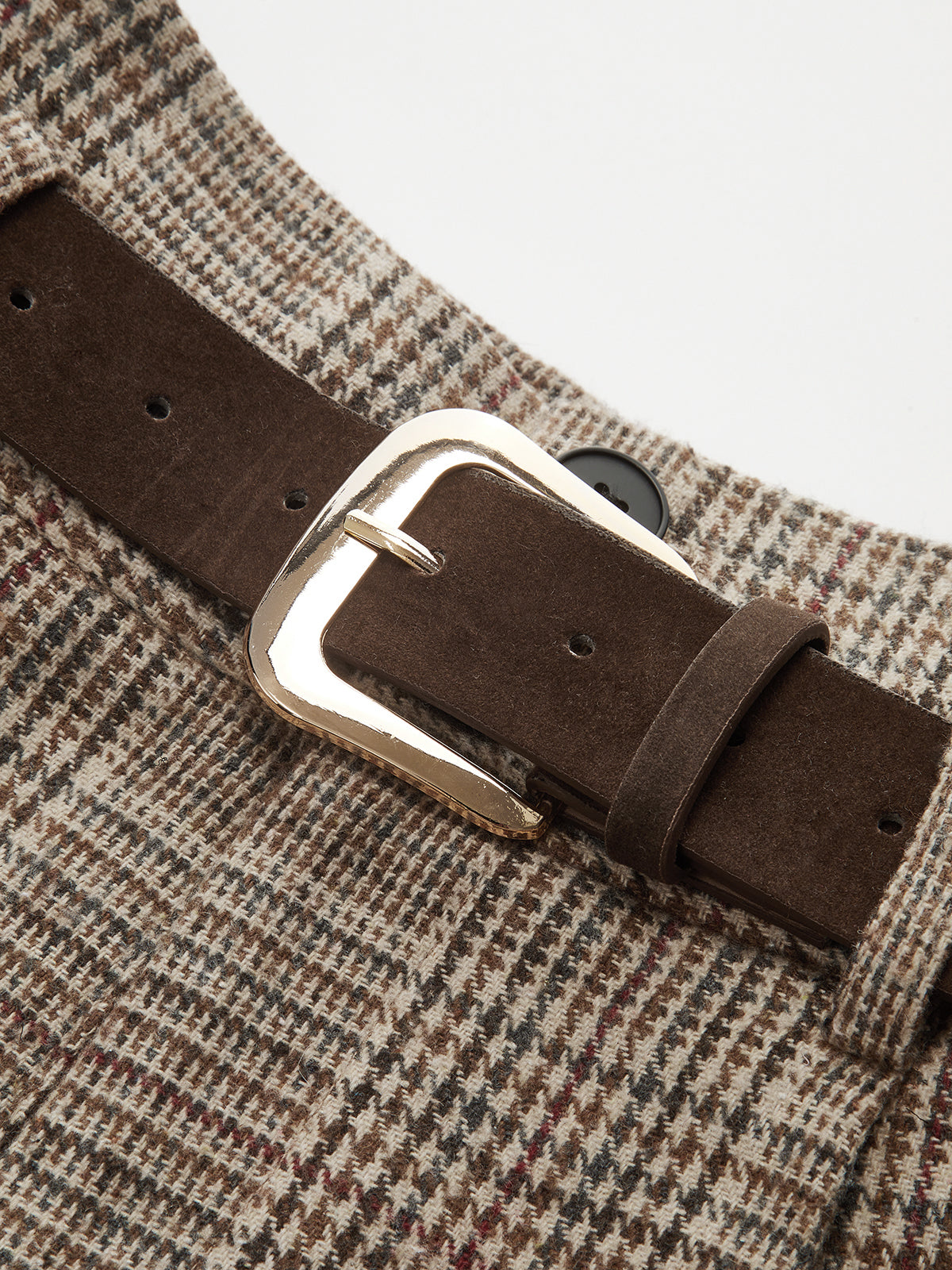 Belted High-Waist Houndstooth Tweed Shorts