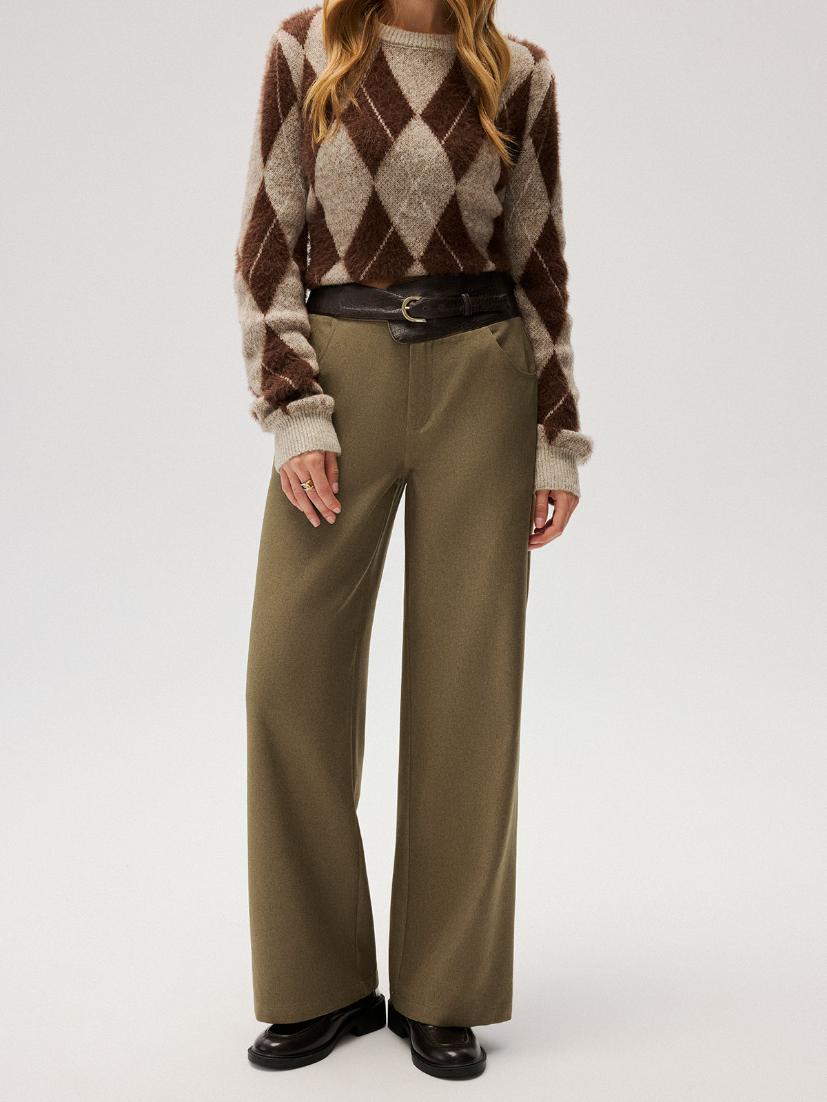 Color-Block Waist Wide-Leg Pants