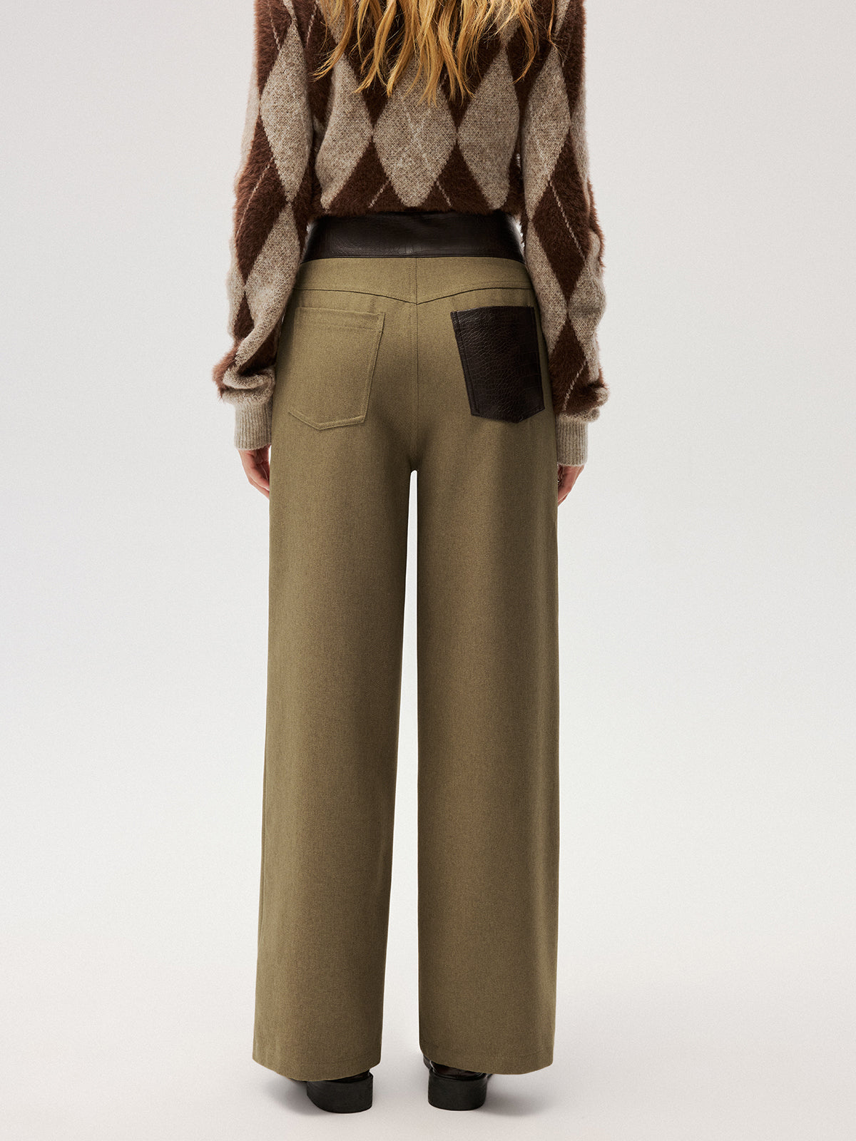 Color-Block Waist Wide-Leg Pants