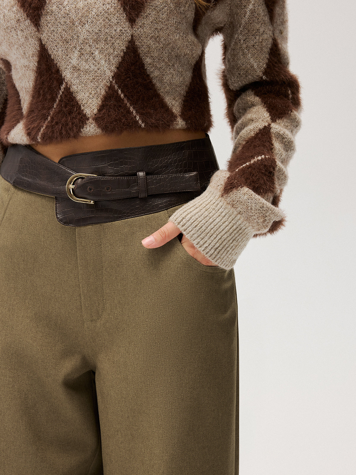 Color-Block Waist Wide-Leg Pants