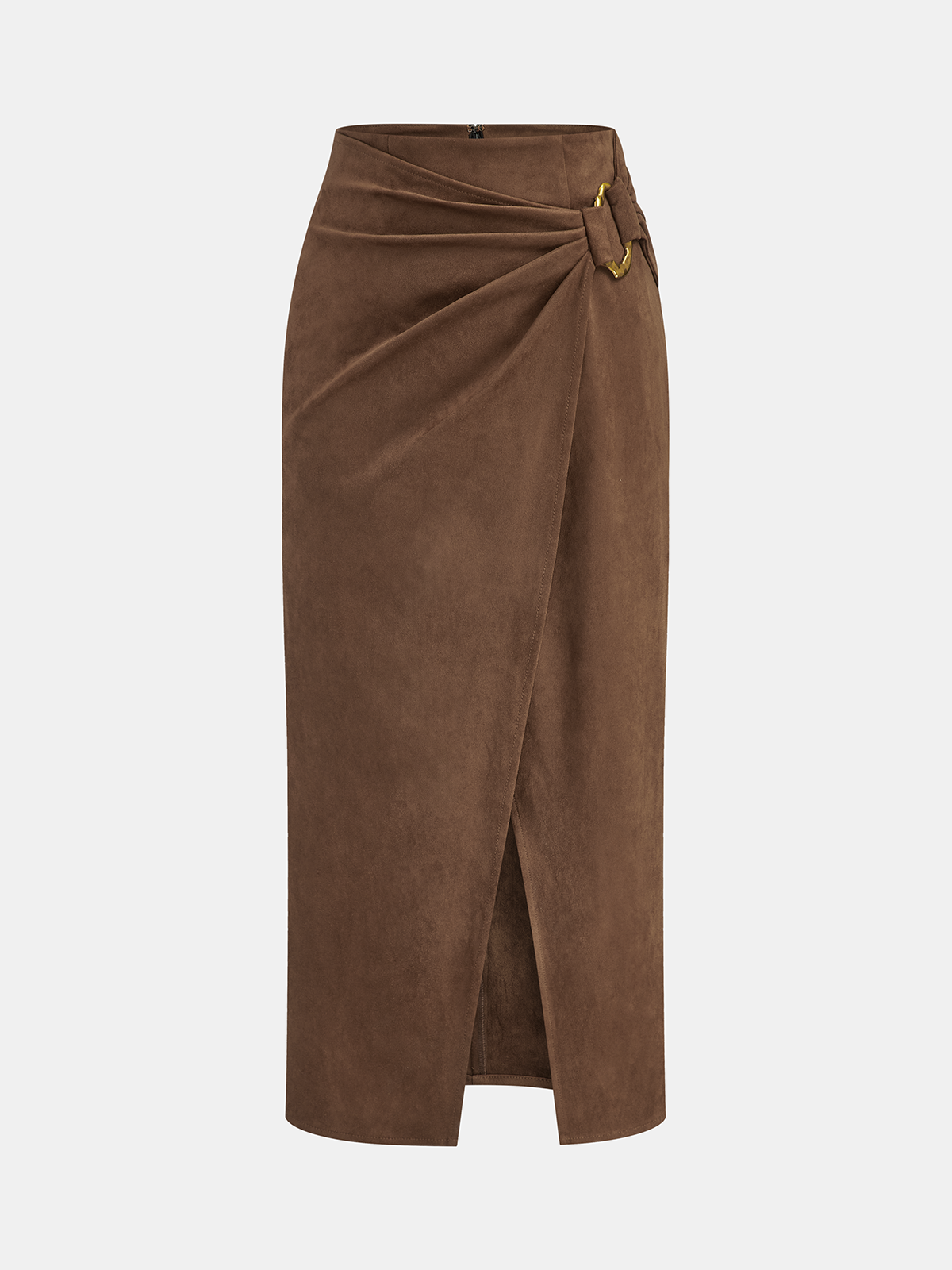 Buckle Detail Suede Effect Midi Skirt