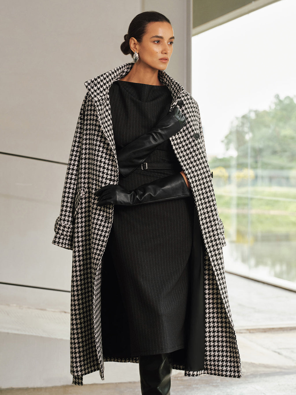 Pinstripe Cap-Sleeve Belted Maxi Dress