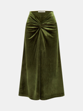 Velvet Knot-Front Midi Skirt