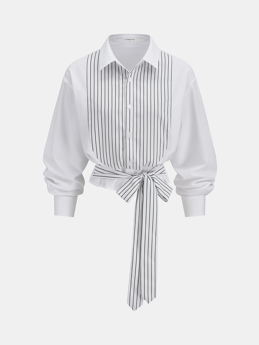 Striped Tie-Waist Cropped Shirt