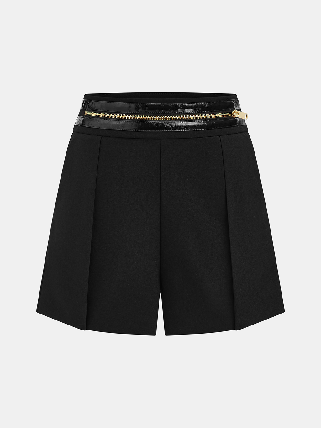 Zipper Waistband Pleated Shorts