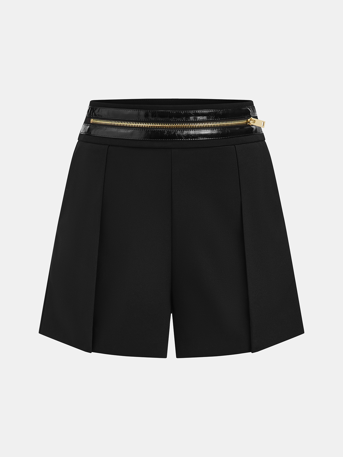 Zipper Waistband Pleated Shorts