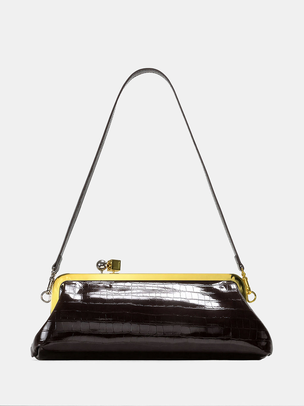 Kiss-Lock Closure Crocodile-Embossed Bag