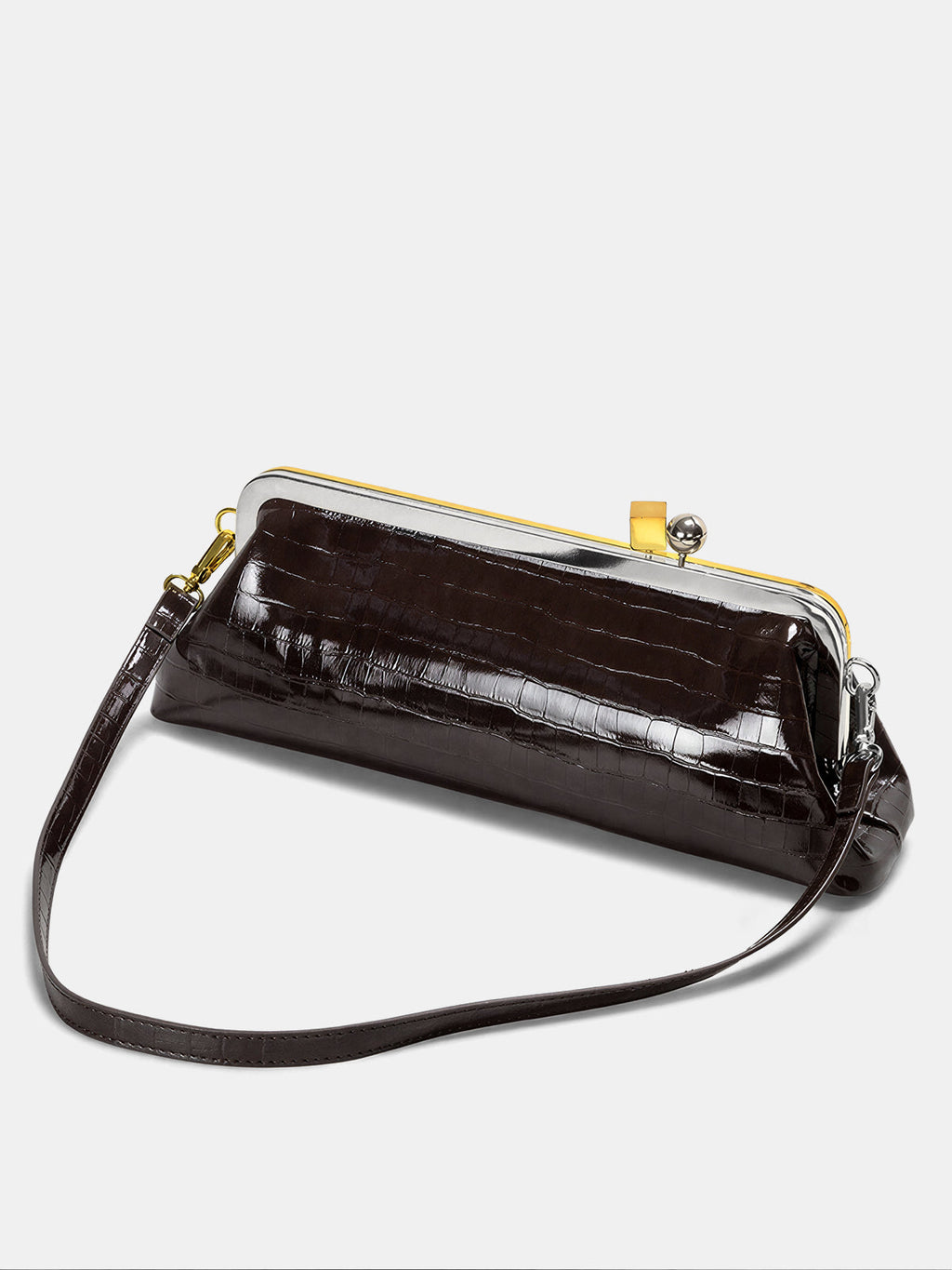 Kiss-Lock Closure Crocodile-Embossed Bag