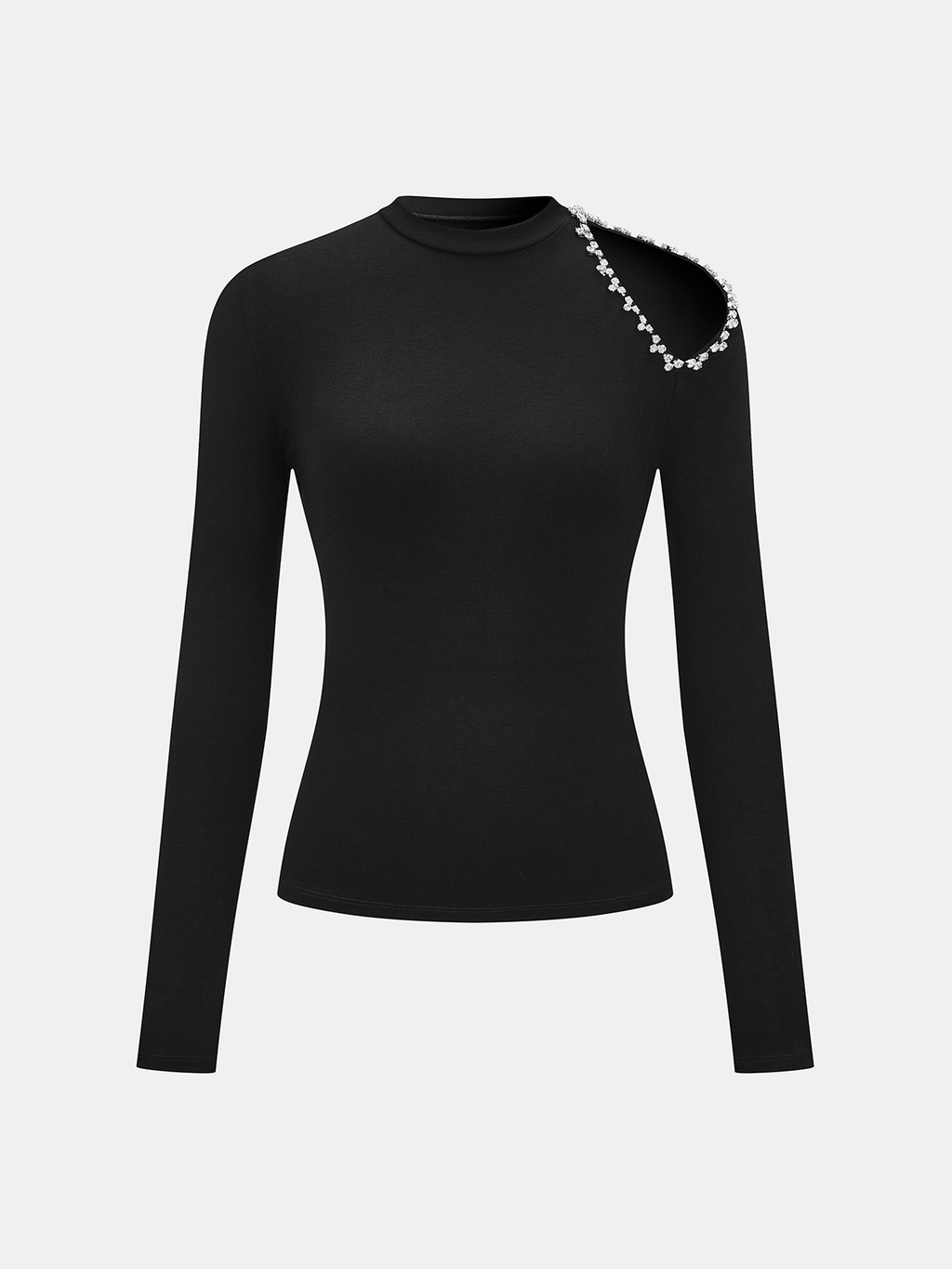 Crystal Detail Cold Shoulder Long-Sleeve Top