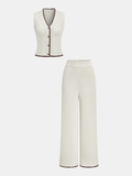 Contrast Trim Knit Vest & Wide-Leg Pants Set