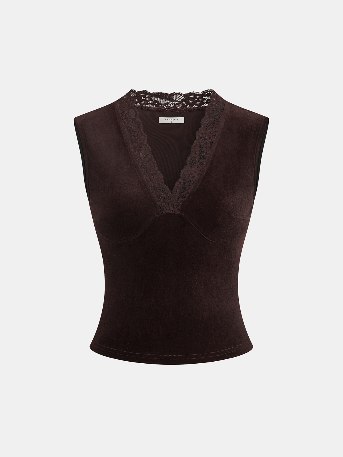 Lace V-Neck Velvet Sleeveless Top