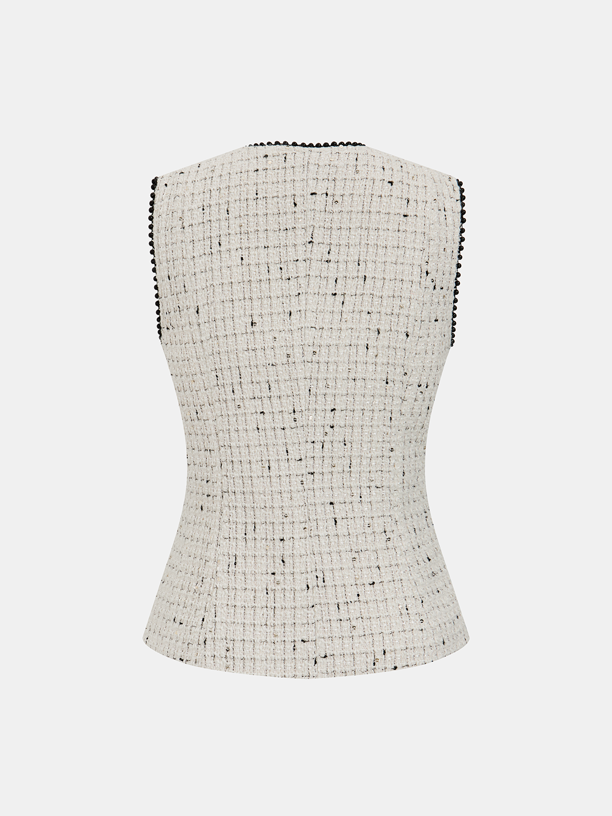 Contrast Trim Pearl Button Tweed Sleeveless Vest