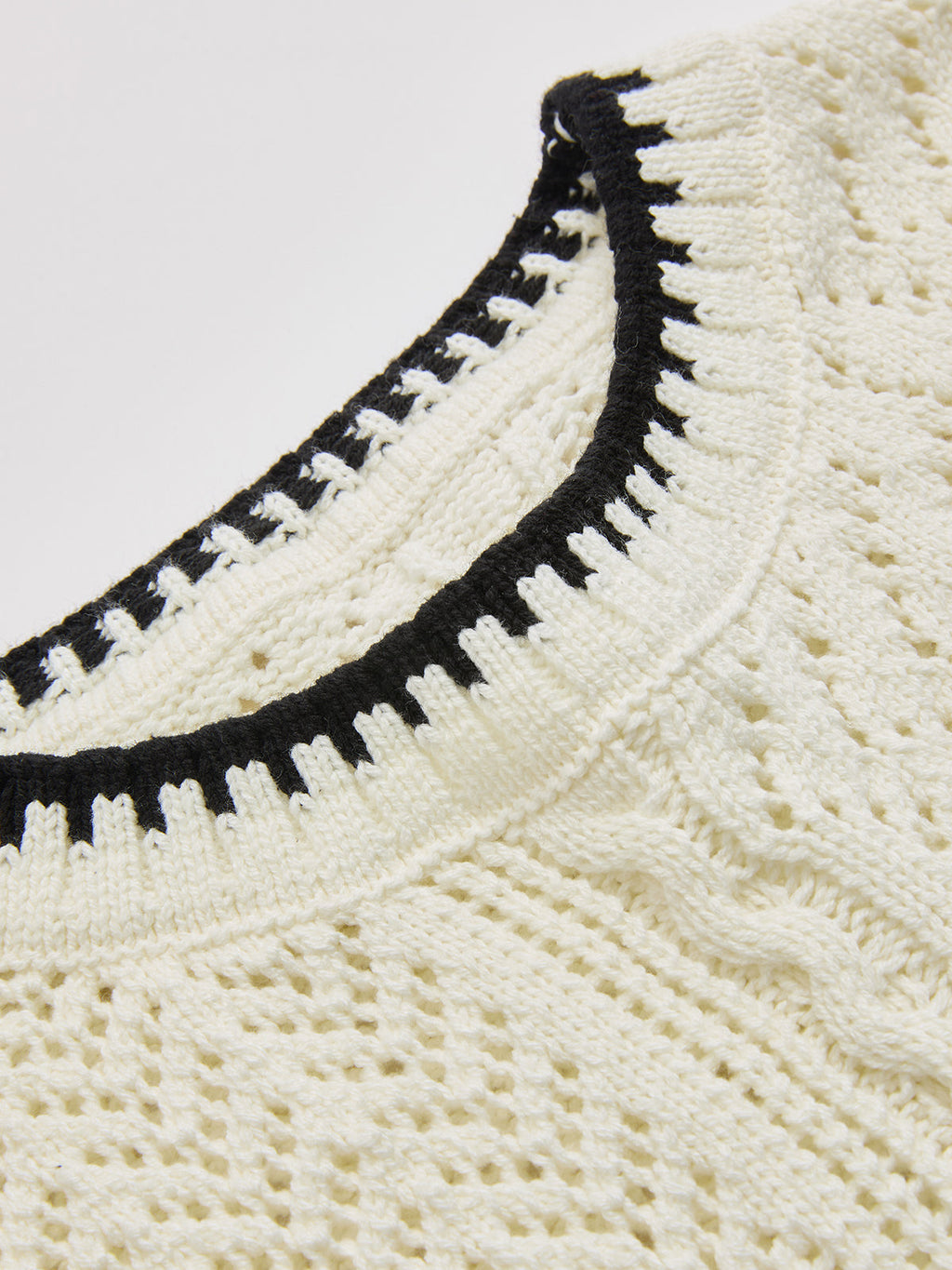 Contrast Trim Open-Knit Sleeveless Top