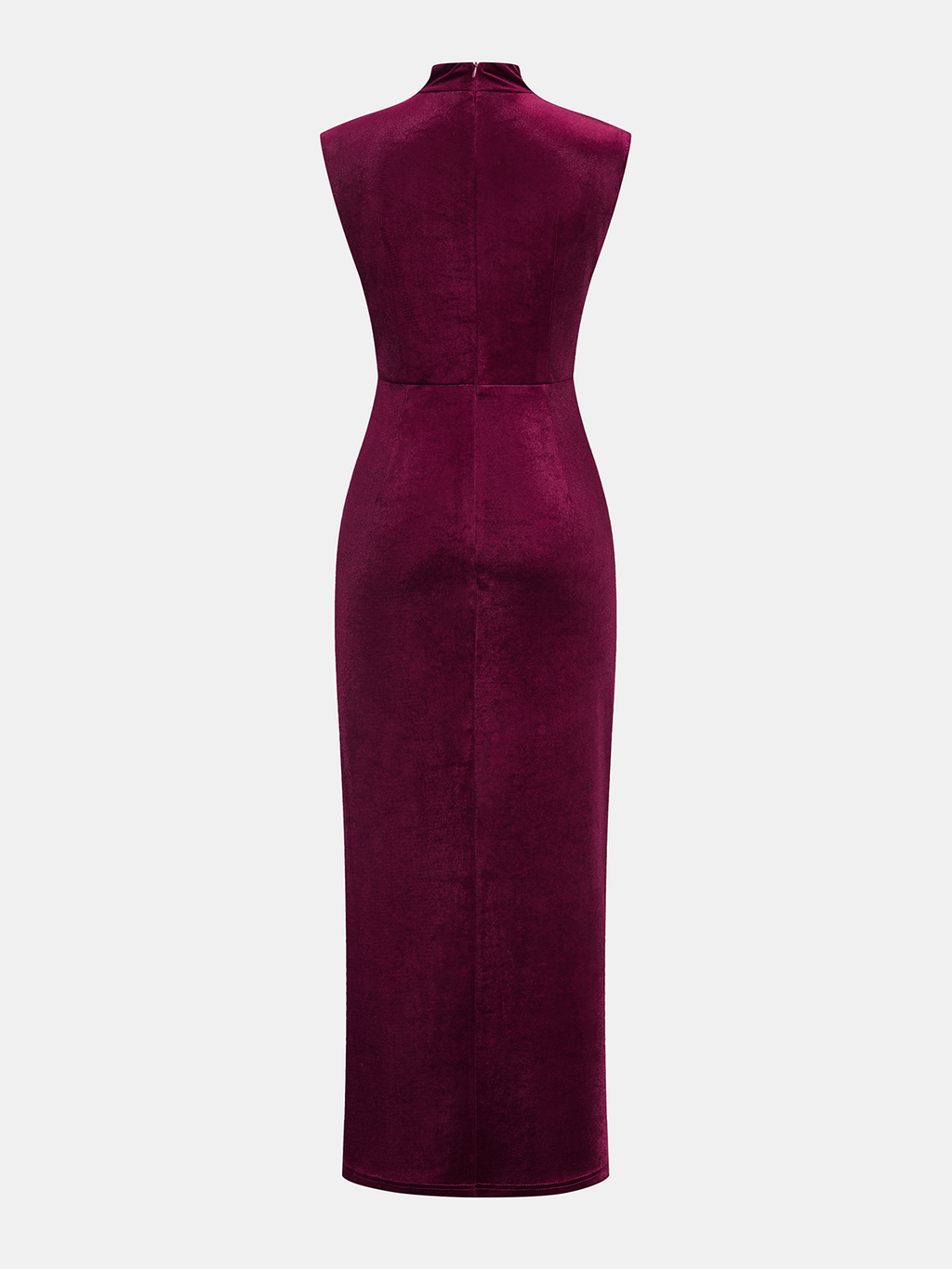 Sleeveless Side Slit Velvet Mock Neck Maxi Dress