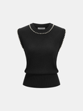 Pearl Trim Sleeveless Knit Vest
