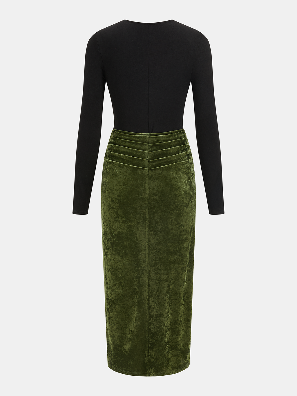 Metal Detail Color-Block Velvet Panel Dress