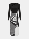 Optical-Illusion Abstract Print Asymmetric Wrap Dress