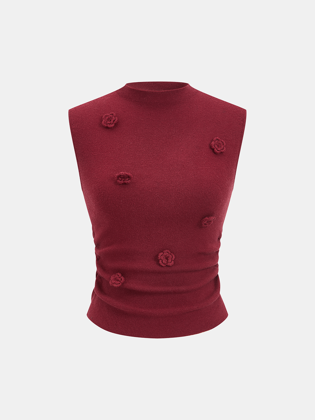 3D Floral Sleeveless Mock Neck Top