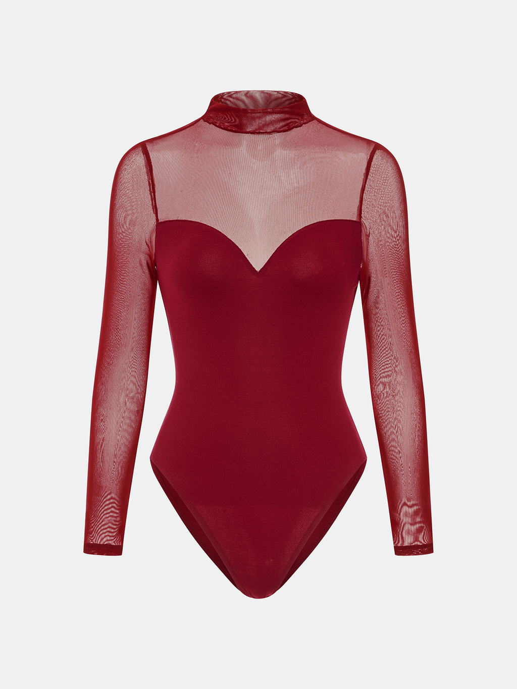 Mock Neck Mesh Panel Sweetheart Bodysuit