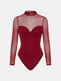 Mock Neck Mesh Panel Sweetheart Bodysuit