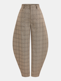 Mid-Waist Plaid Balloon Pants