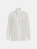 Semi-Sheer Tie-Neck Pleated Blouse