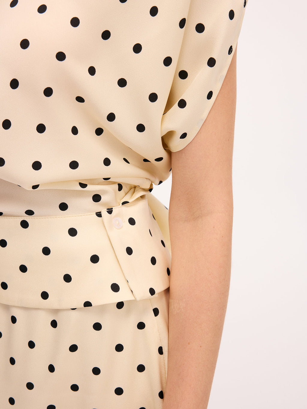 Polka Dot Top & Lace Trim Midi Skirt Set