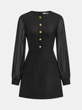 Sheer Sleeve Metal Detail Tweed Mini Dress